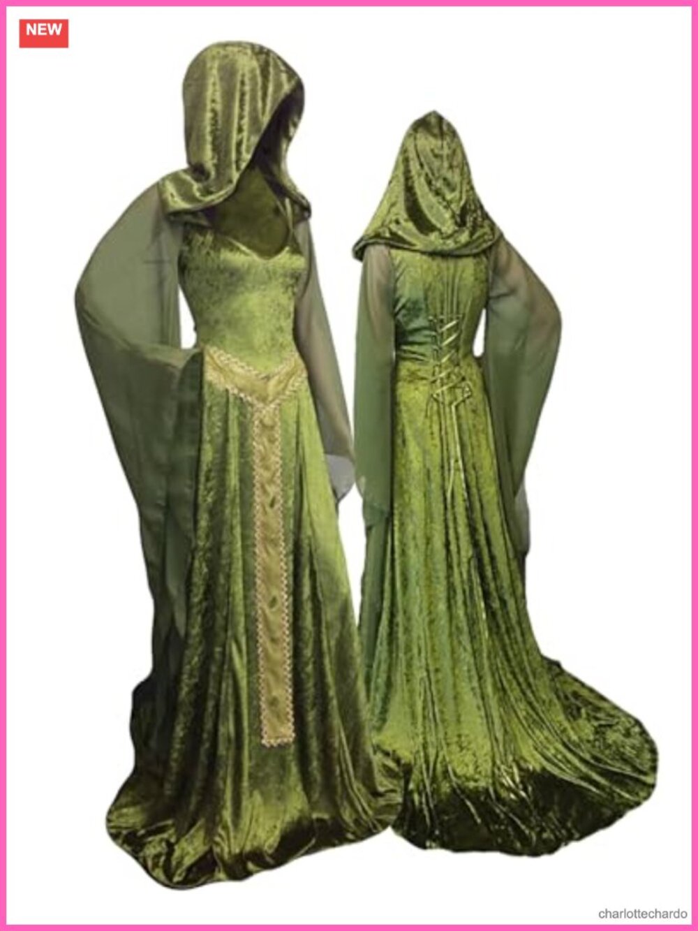 Medieval Lace-Up Hooded Robe Adult Costume Cosplay Halloween Dress